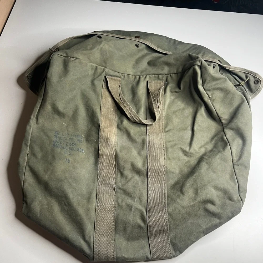 Vintage 1988 US Military Flyers Kit Bag Canvas Duffel Bag Olive Drab 80s Cargo